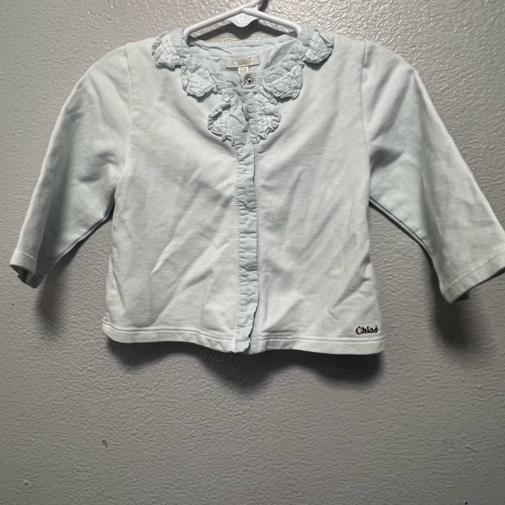 Chloé Baby Girl Cardigan | Size 12M | Ruffle Collar | Light Blue